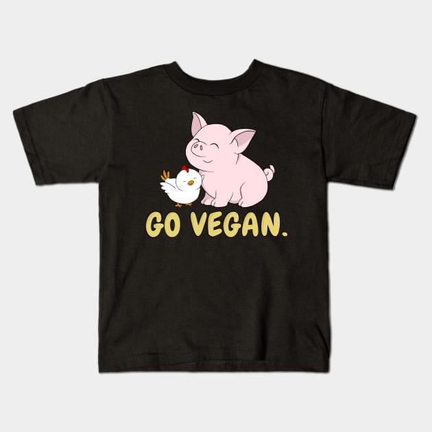 Go Vegan Cute Pig And Chicken 2 Kids T-Shirt by valentinahramov